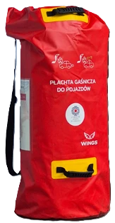 Red WINGS fire blanket bag with yellow handles